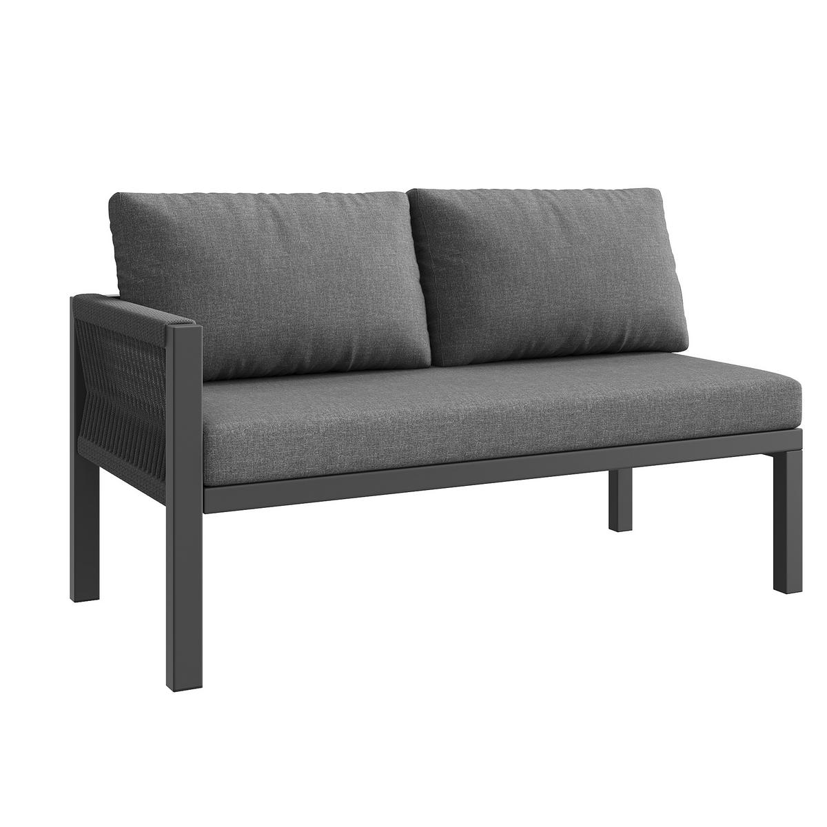 GARTENLOUNGE-SET Grau 6-teilig für 8 Personen mit Marmorglasplatte - Grau, Metall - PANGIVO