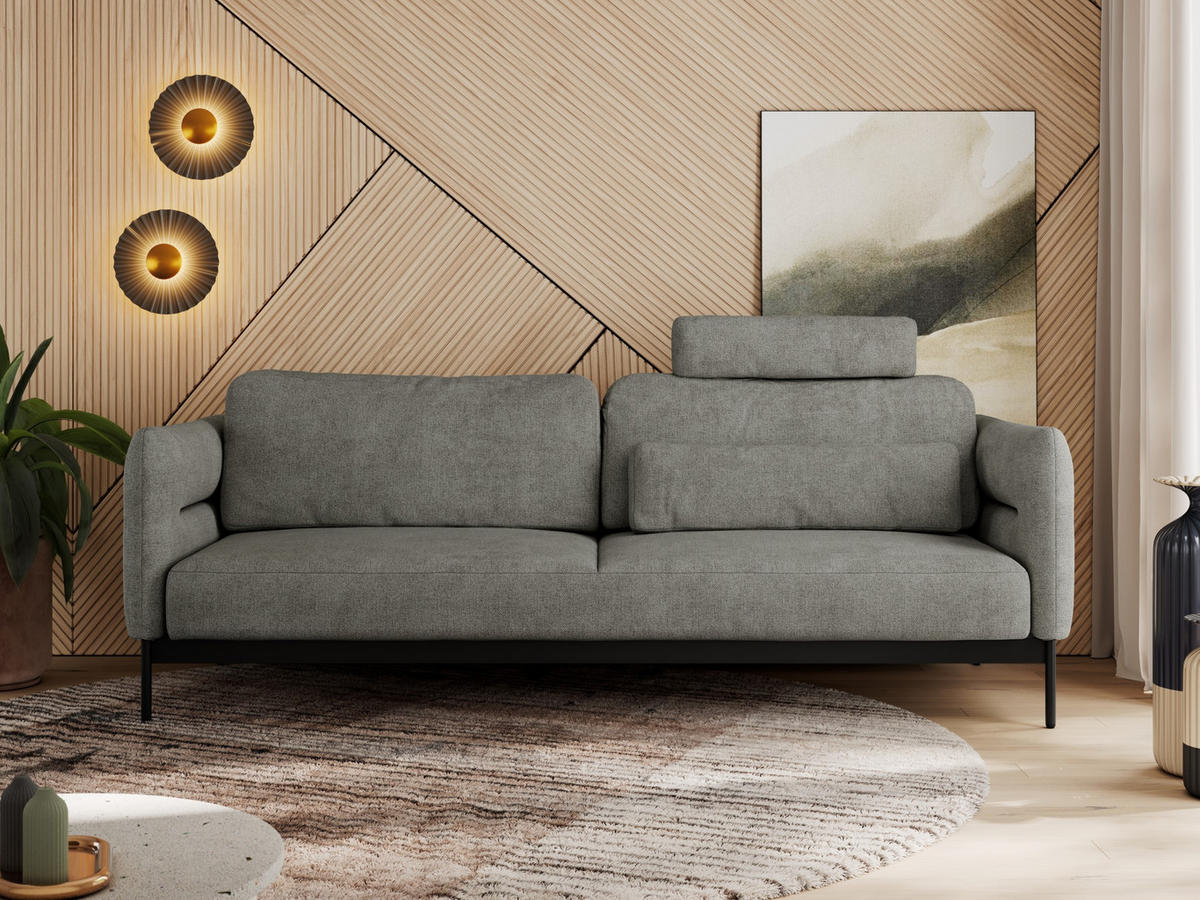 SOFA SALENTO Grau Struktur - Schwarz/Grau, Textil/Metall (221/82/101cm) - MKS