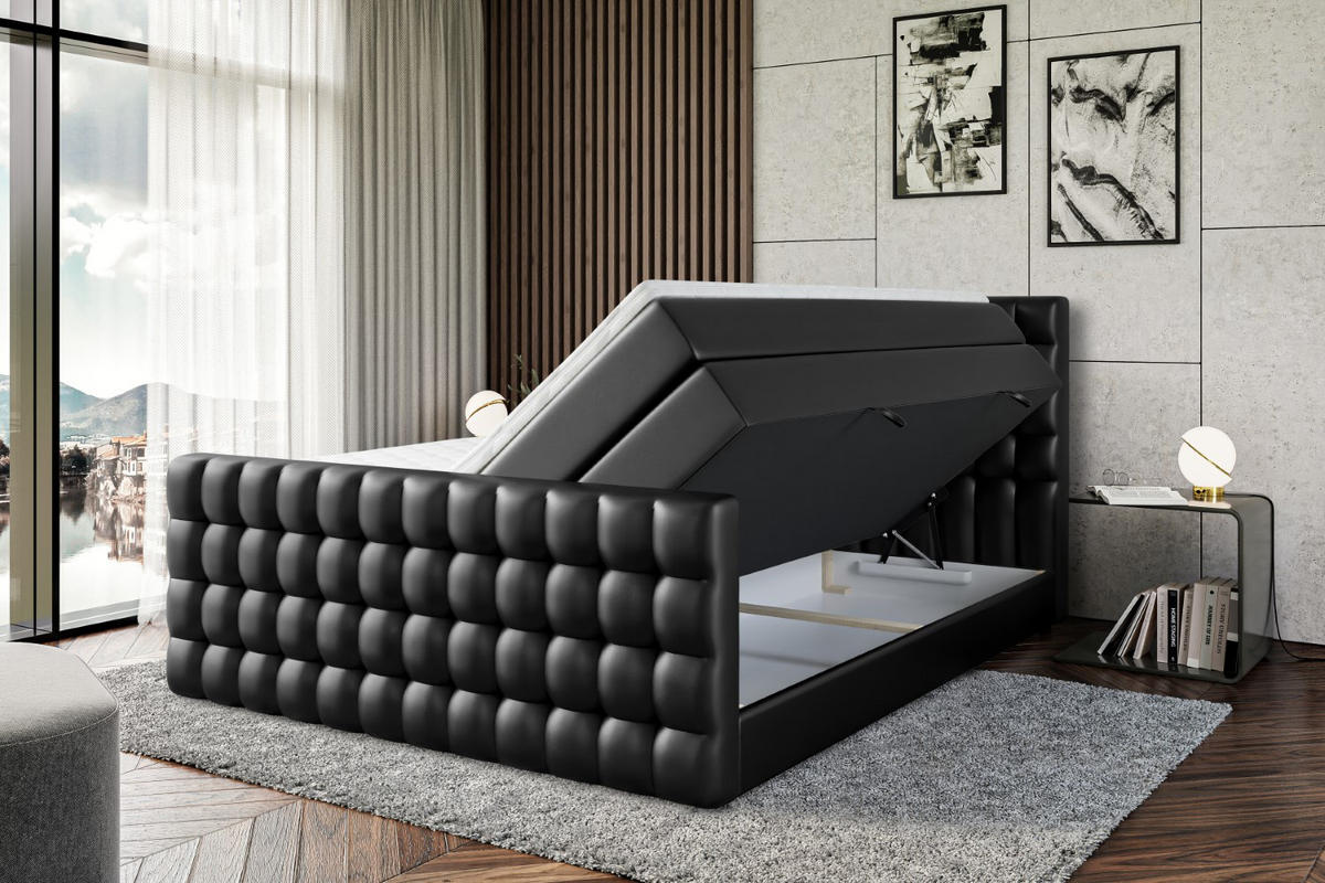 BOXSPRINGBETT VIONE-Z KING - 120 x 200 - H3/H4 - Schwarz Hochglanz - Schwarz Hochglanz, Holzwerkstoff (120/200cm) - ALTDECOR