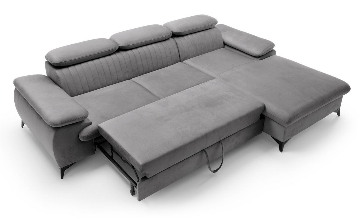 ECKSOFA 280 cm Xanto M, Schlaffunktion, verstellbaren Kopfstützen, Rechts, Grau - Grau, Holz (193/280cm) - Emporius