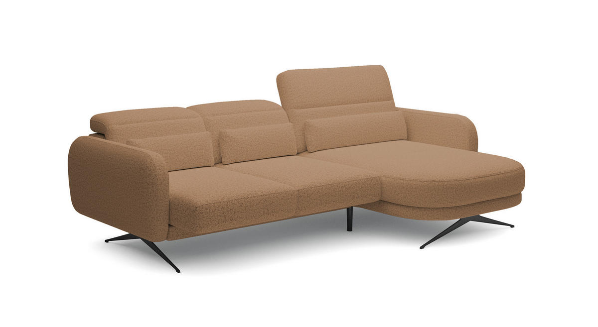 ECKSOFA Barillo – Verstellbare Rückenlehne, Stahlfüße, Elegante Armlehnen, Drei Rückenkissen, Freistehend, 261x170x97 cm – Rechte, Karamell - Creme, Holz/Textil (261/170cm) - DomoHome