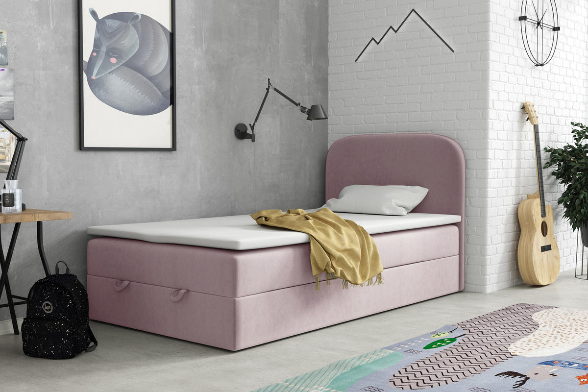 BOXBETT Hugo 100x200 Rosa - Pink, Textil/Metall (100/200cm) - VLR BEDS