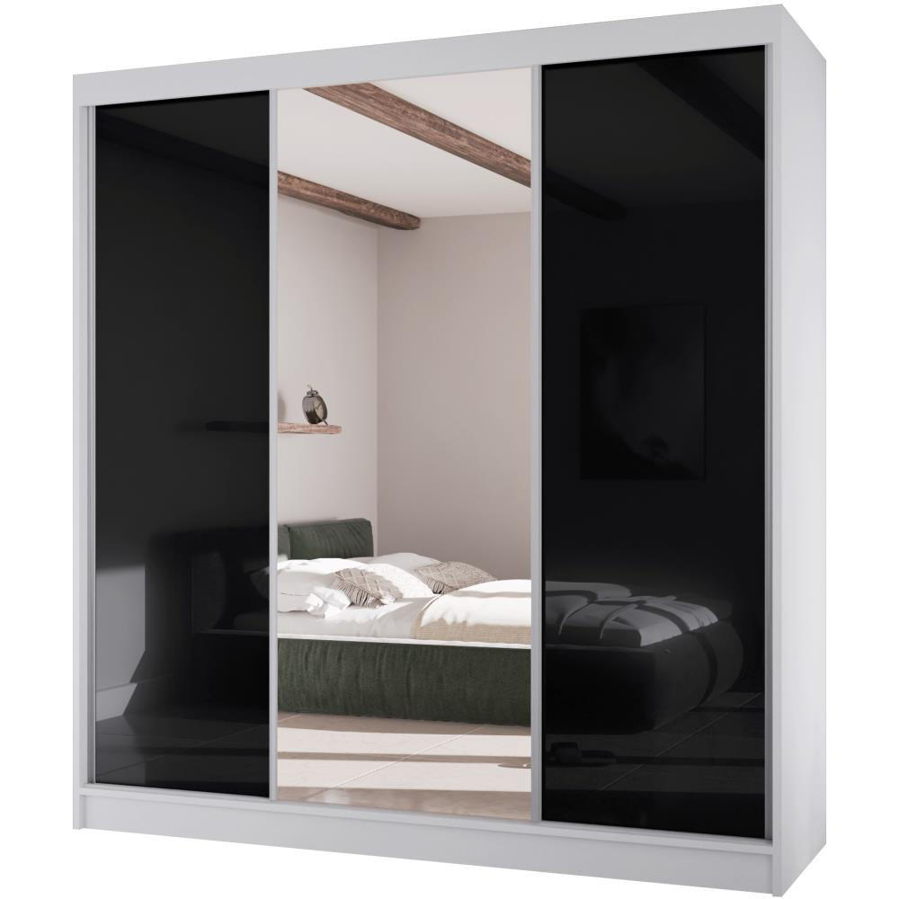 Beautysofa Schwebetürenschrank Weiß, Schwarz 200x215x61 cm
