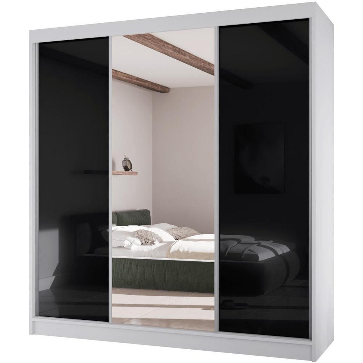 SCHWEBETÜRENSCHRANK Velis II 200/61/215 weiß+schwarz - Schwarz/Weiß, Holzwerkstoff (200/215/61cm) - Beautysofa