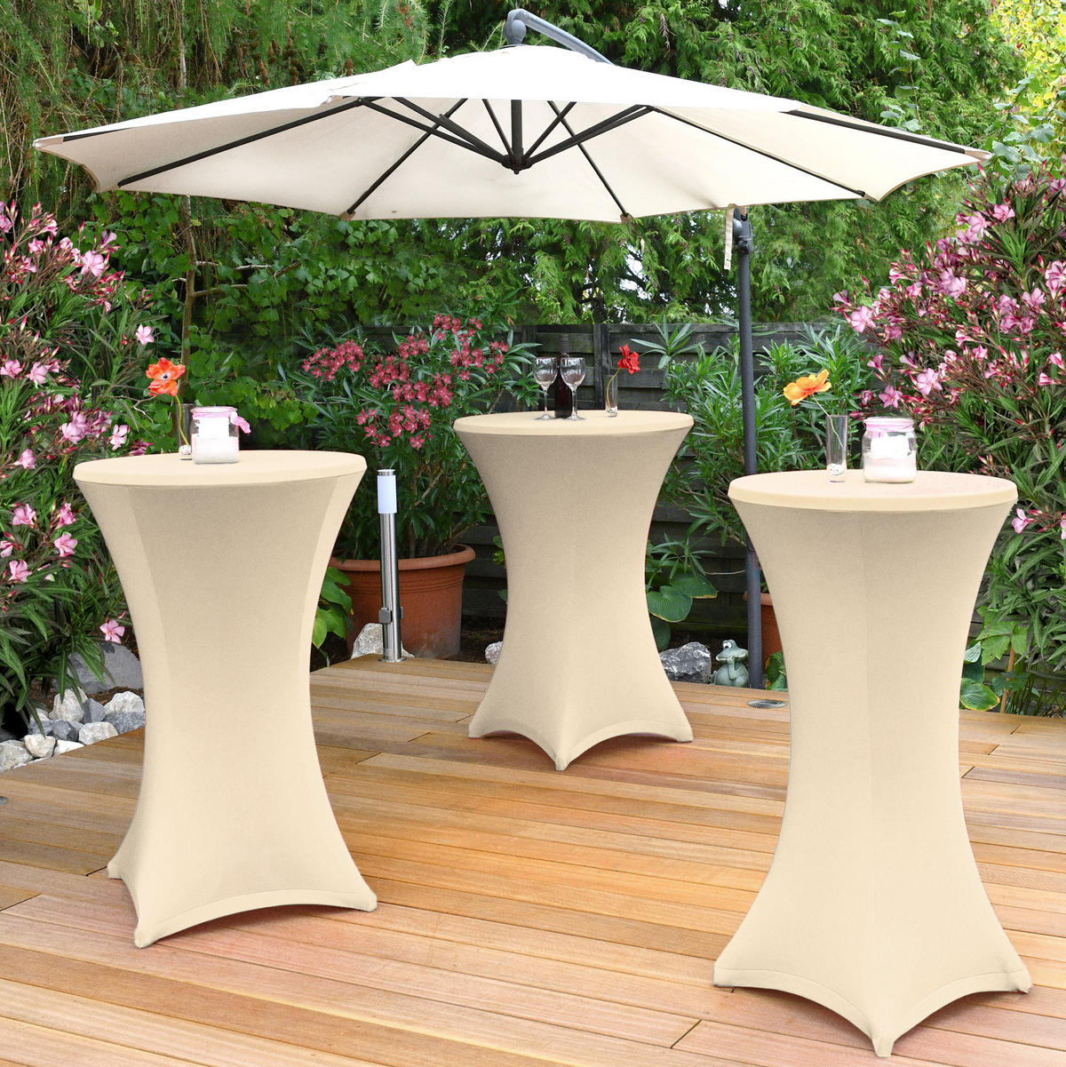 STEHTISCHHUSSE Stella Ø 80cm Creme (5tlg) - Creme, Textil (80/80cm) - Beautissu 