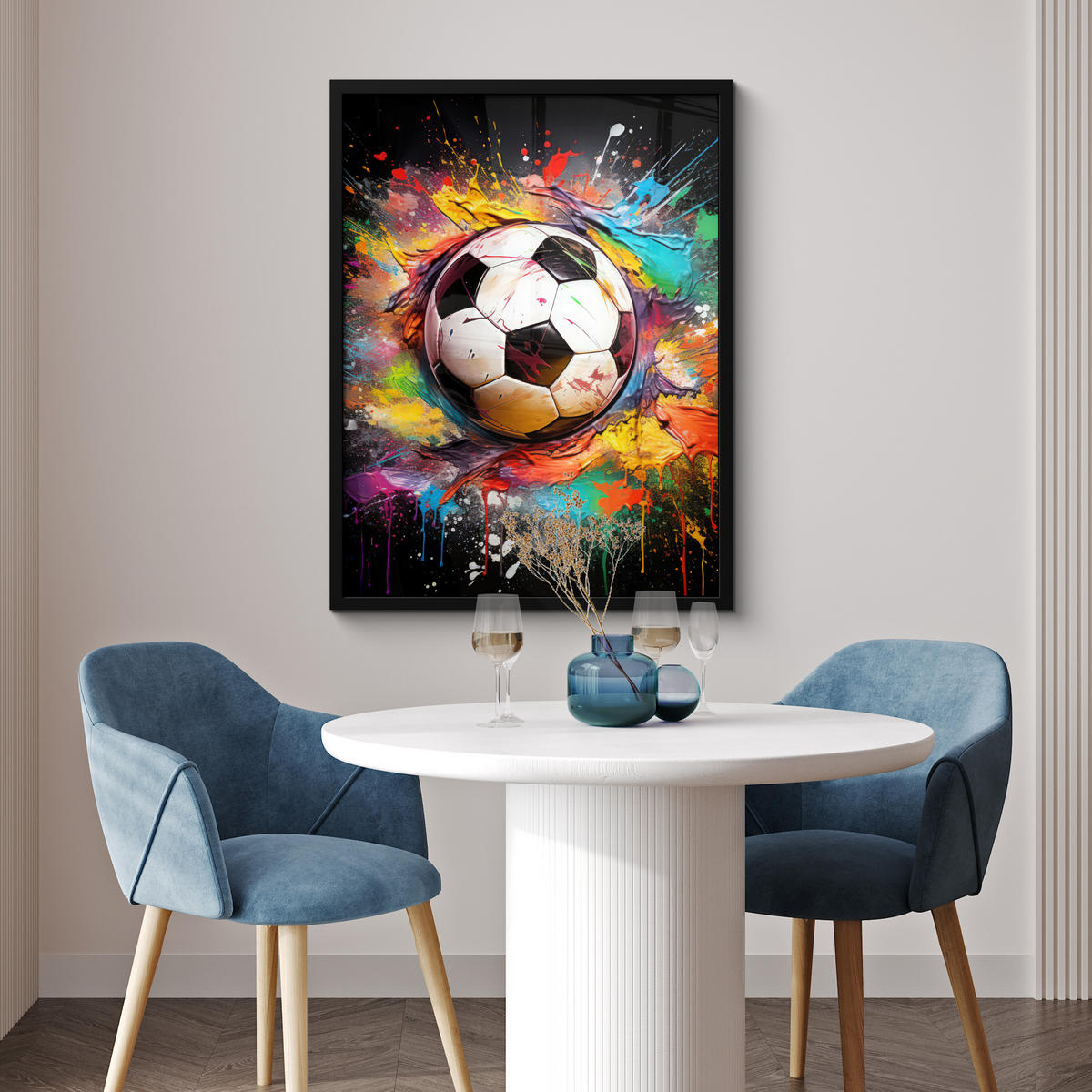 GERAHMTES BILD Fußball - Farbe - Farben - Schwarz - Weiß 60x80 cm - Weiß, Papier (60/80cm) - MuchoWow