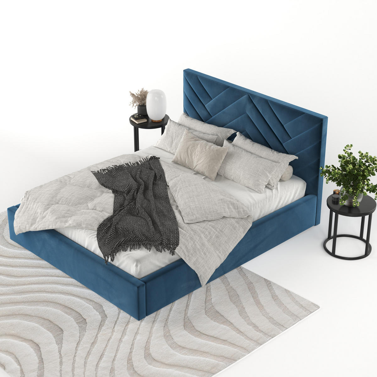 POLSTERBETT Arco 160/200 cm Dunkelblau im Kronos Stoff - Schwarz/Naturfarben, Holz/Holzwerkstoff (160/200cm) - AltaBeds