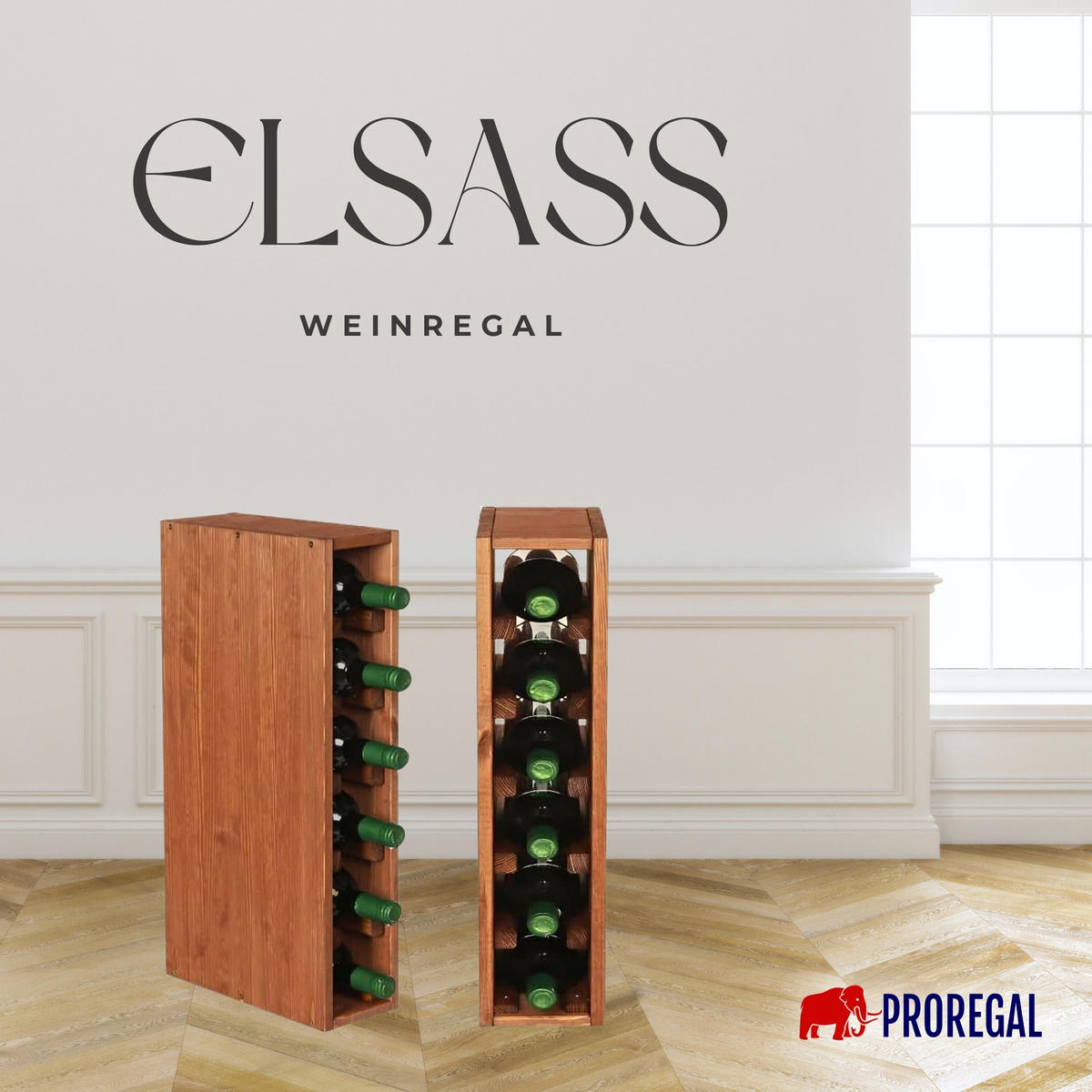WEINREGAL MODULARES ELSASS 60x12x30cm Schmal Modul für 6 Flaschen - Braun, Holz (12/60/30cm) - PROREGAL