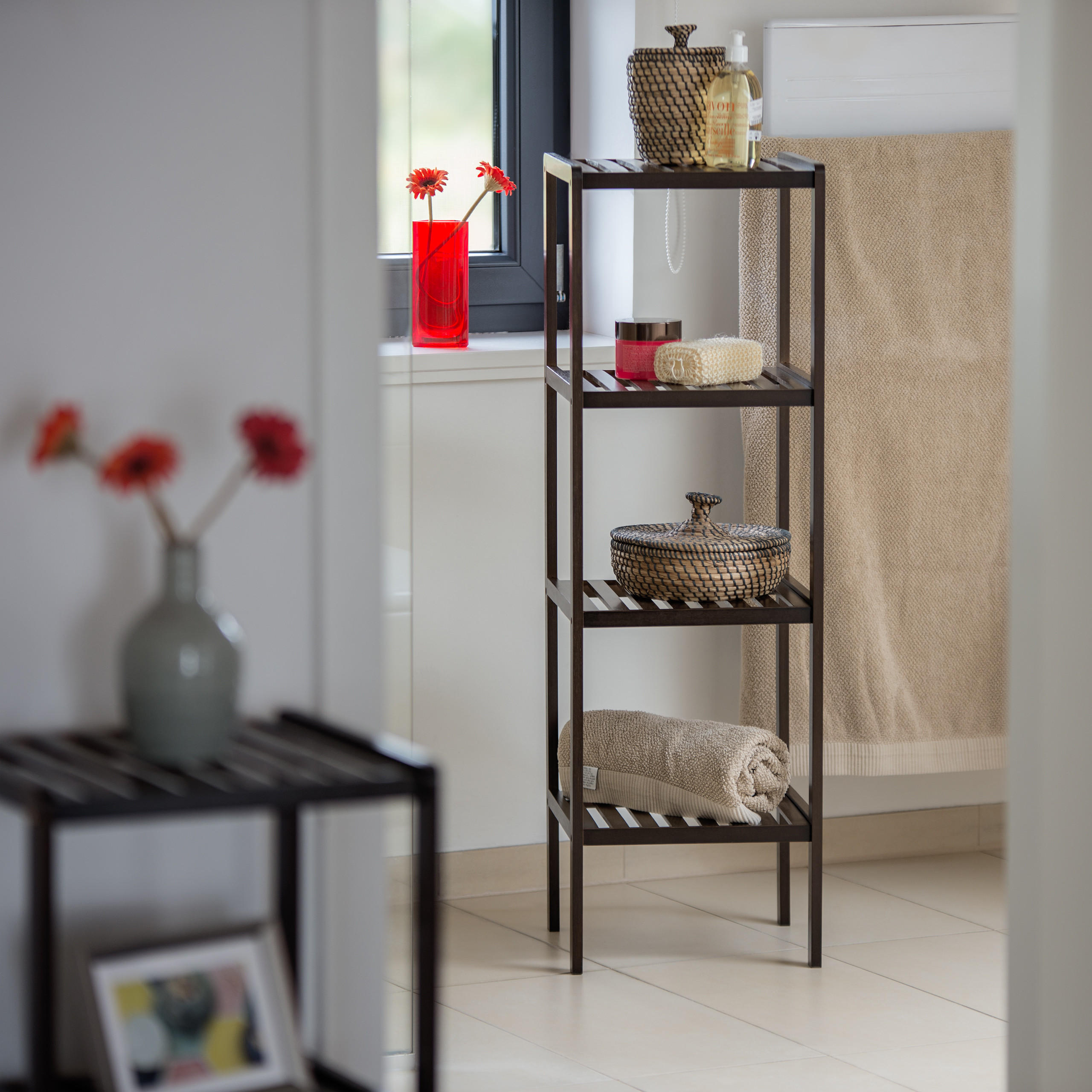 BADREGAL - Dunkelbraun, Holz (34.5/110/33cm) - Relaxdays