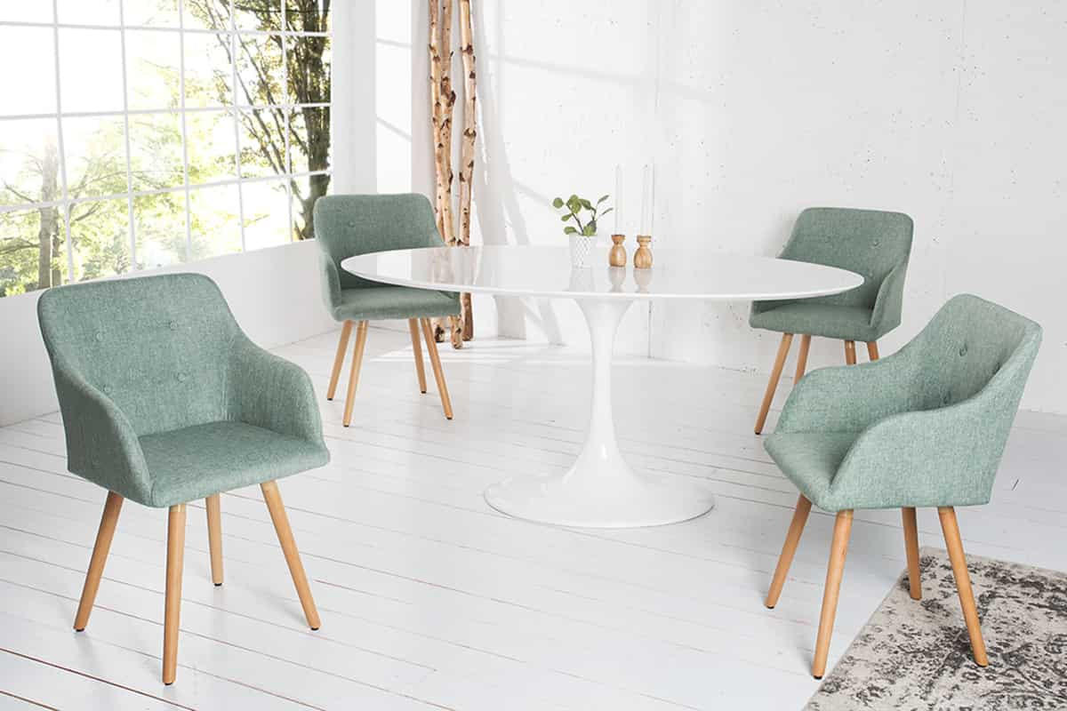 STUHL SCANDINAVIA MEISTERSTÜCK Strukturstoff Salbei-Grün 85 cm - Braun/Grün, Holz/Textil (55/85/55cm) - riess-ambiente