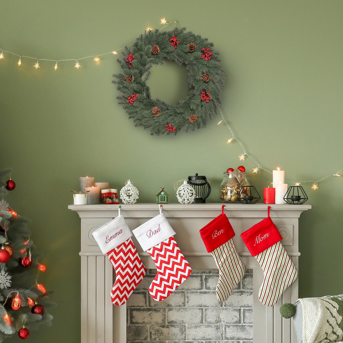 TANNENKRANZ mit aufhänge Öse Weihnachtskranz Türkranz Weihnachten 60 cm Grün - Grün, Kunststoff (60/8/60cm) - HOMCOM