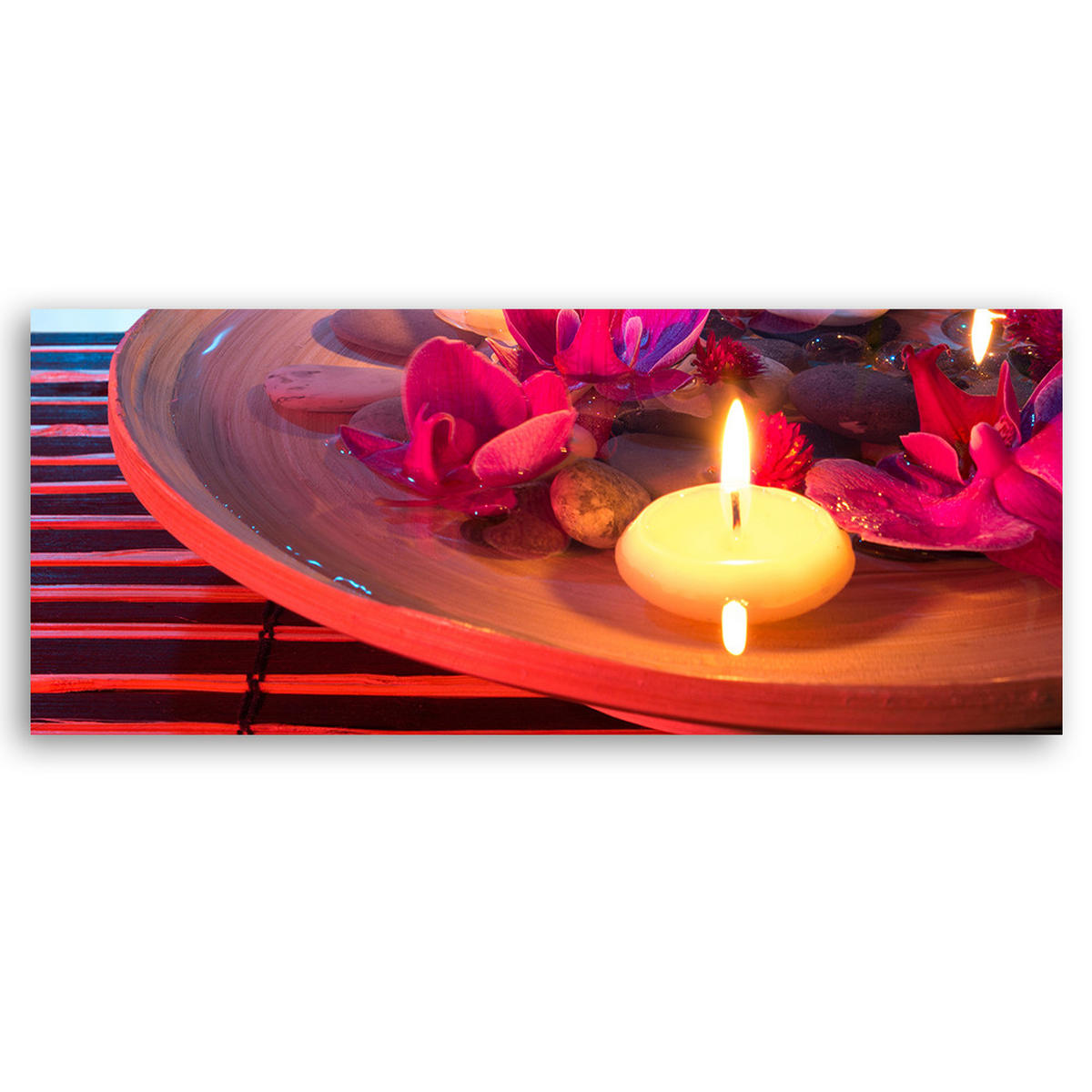 WANDBILD schwebende blumen und zen steine - Pink, Textil (90/30cm) - Feeby