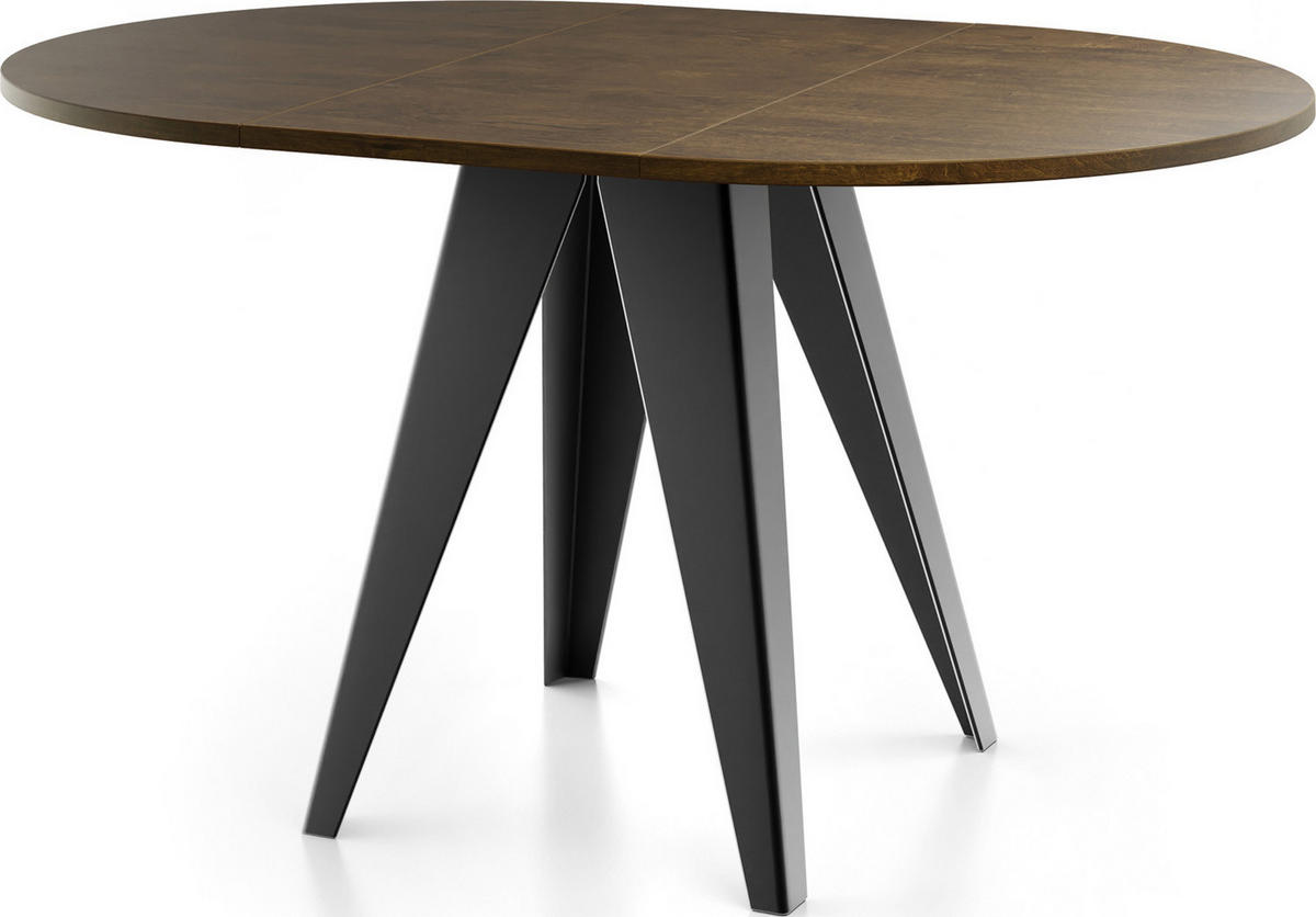 ESSTISCH Glory runder ausziehbarer, Lefkas Eiche 100-140/100/76 cm - Alteiche/Schwarz, Holzwerkstoff/Metall (100/100/76cm) - WFL GROUP