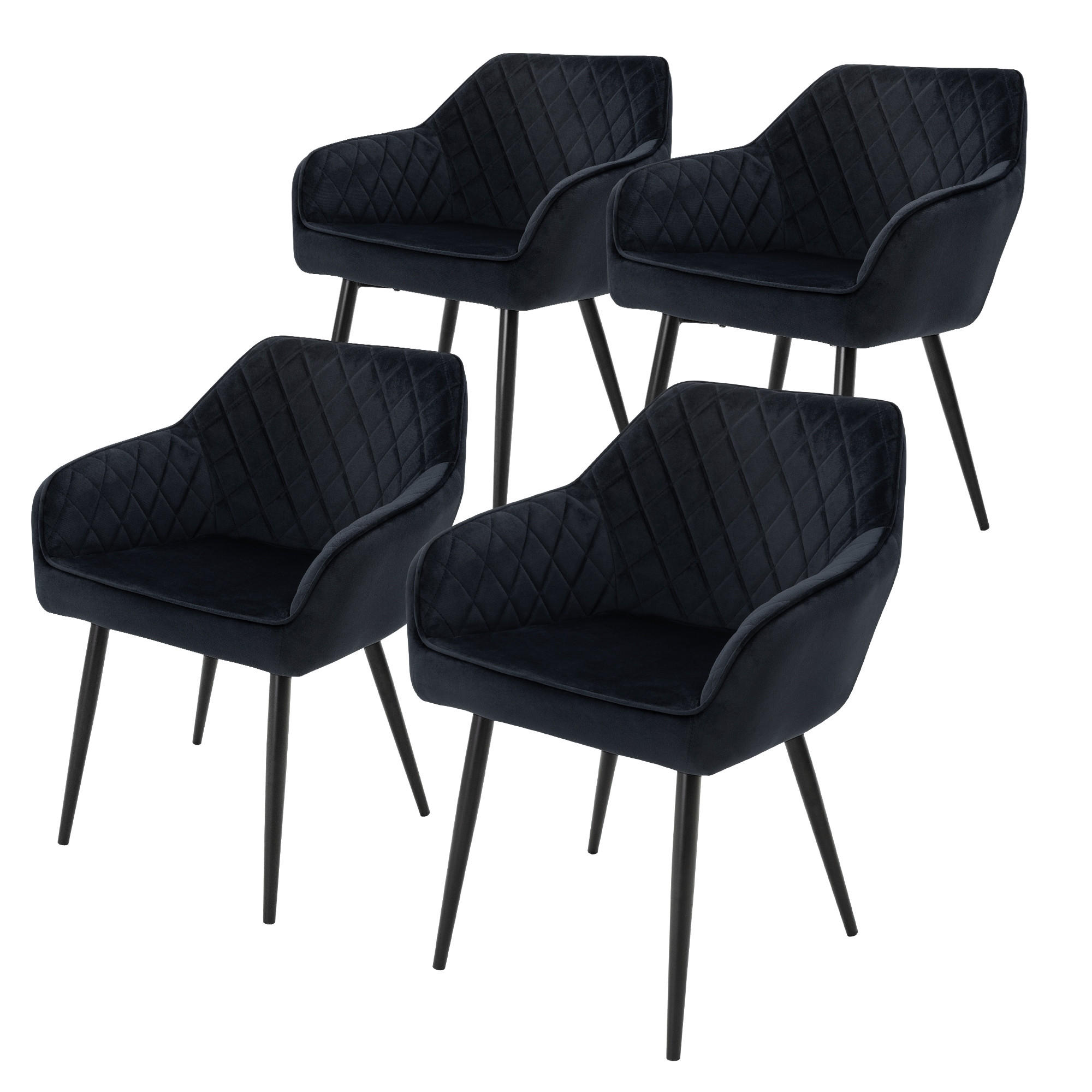 ESSZIMMERSTUHL Samt Schwarz 4er Set - Schwarz, Textil (63/80/60cm) - ML-DESIGN
