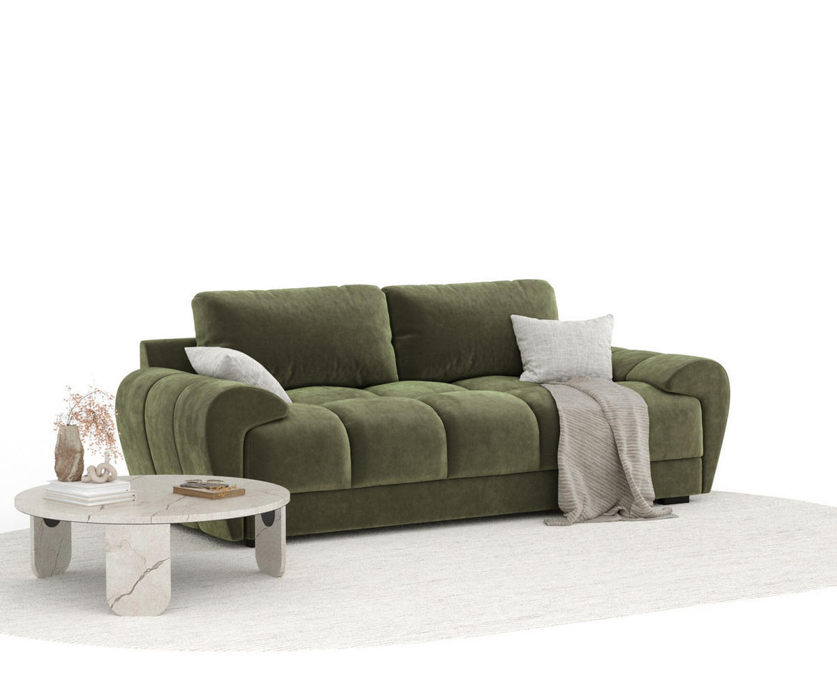 3-SITZER SOFA Peebles Olivenfarbe Samtstoff - Schwarz/Olivgrün, Holz/Holzwerkstoff (244/90/101cm) - Maison de Reve