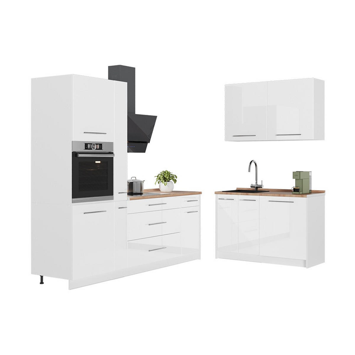 KUHINJA Fame-Line, Sjajna Bijela /Bijela, 220 x 120 cm bez radne ploče - bijela/bijela visoki sjaj, drvni materijal (220/206.8/51.6cm) - Vicco