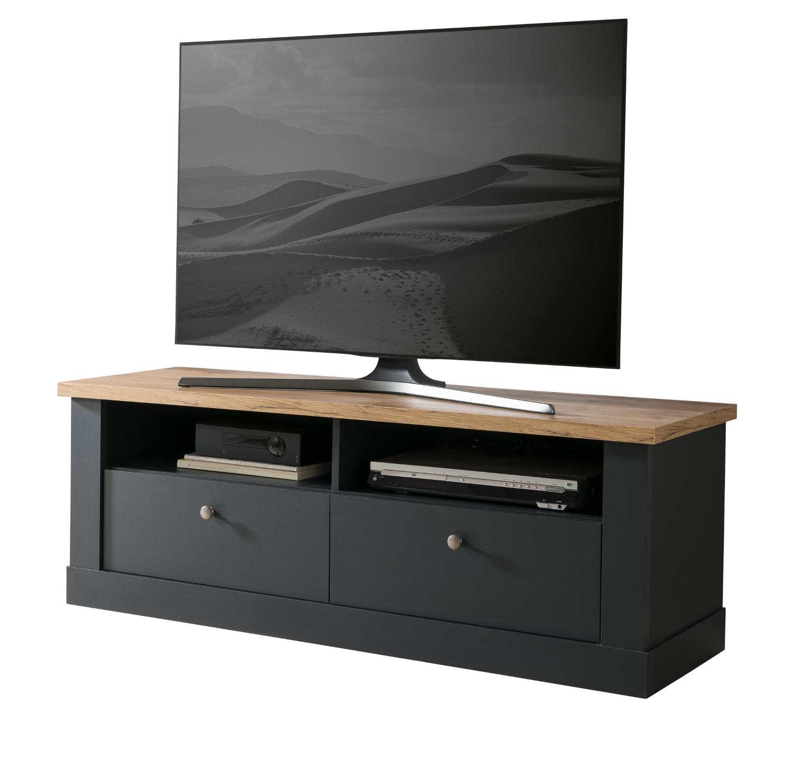 TV-LOWBOARD grau, Eiche Wotan, Landhaus 135 cm, TV Unterteil mit Soft-Close - Silberfarben/Eiche Wotan, Holzwerkstoff/Kunststoff (135/51/45cm) - Furn.Design
