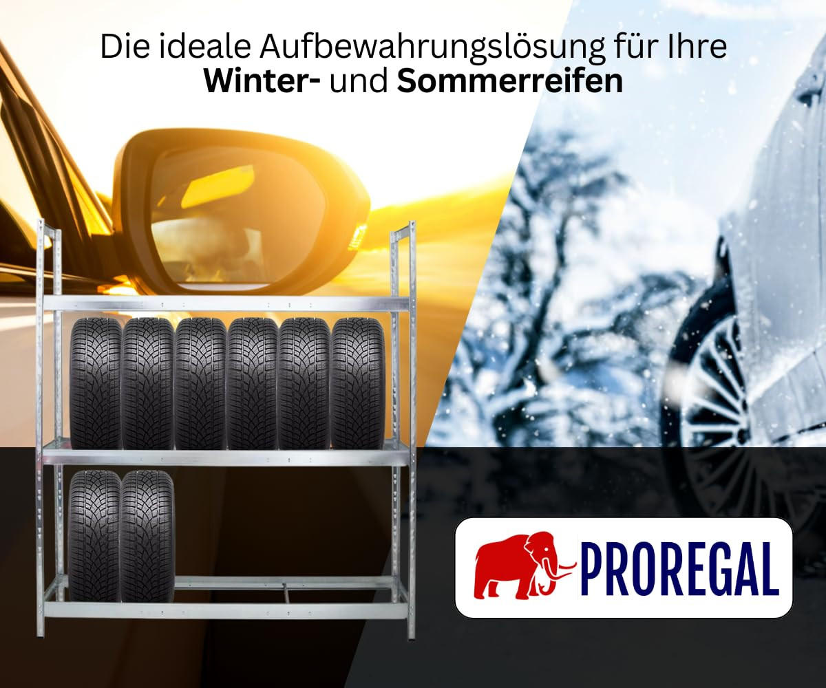 REIFENREGAL Tiger XL 200x180x45 cm 300 kg Fachlast bis zu 21 Reifen auf 3 Ebenen Verzinkt - Silberfarben, Metall (180/200/45cm) - PROREGAL