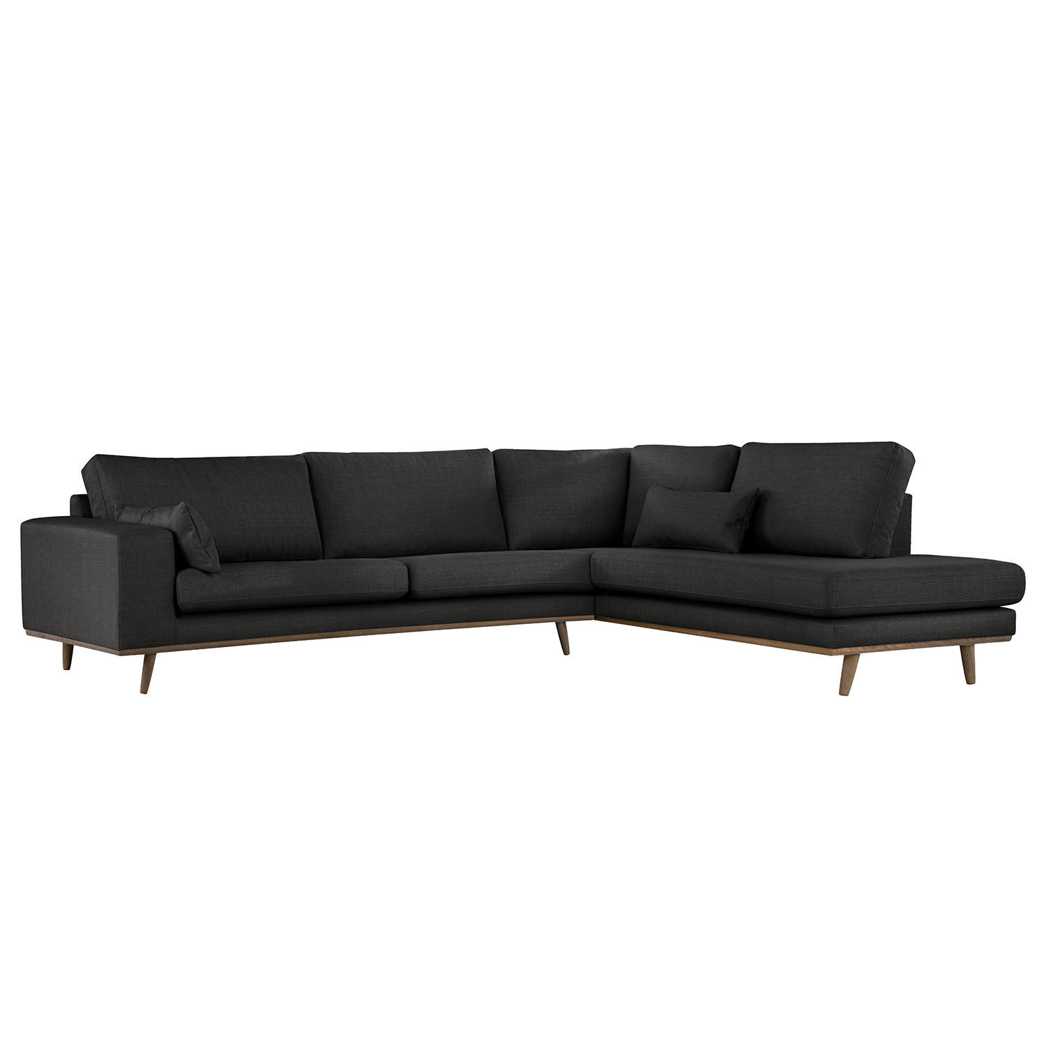 ECKSOFA mit Ottomane - Eichefarben/Schwarz, Eichenholz/Textil (287/219cm) - home24