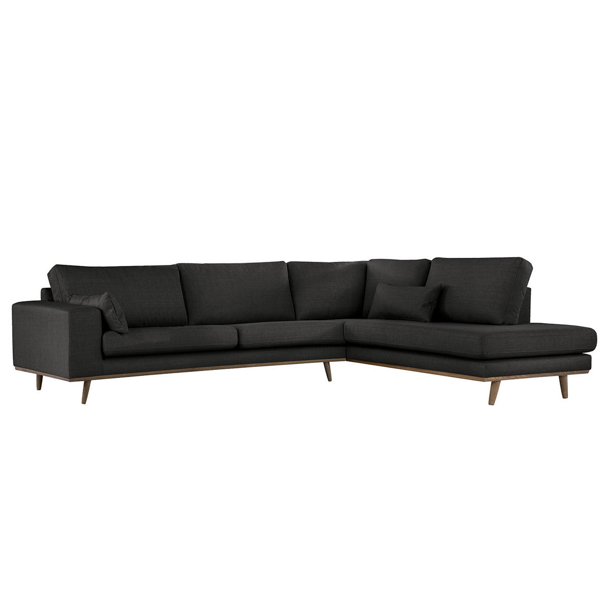 ECKSOFA mit Ottomane - Eichefarben/Schwarz, Eichenholz/Textil (287/219cm) - home24