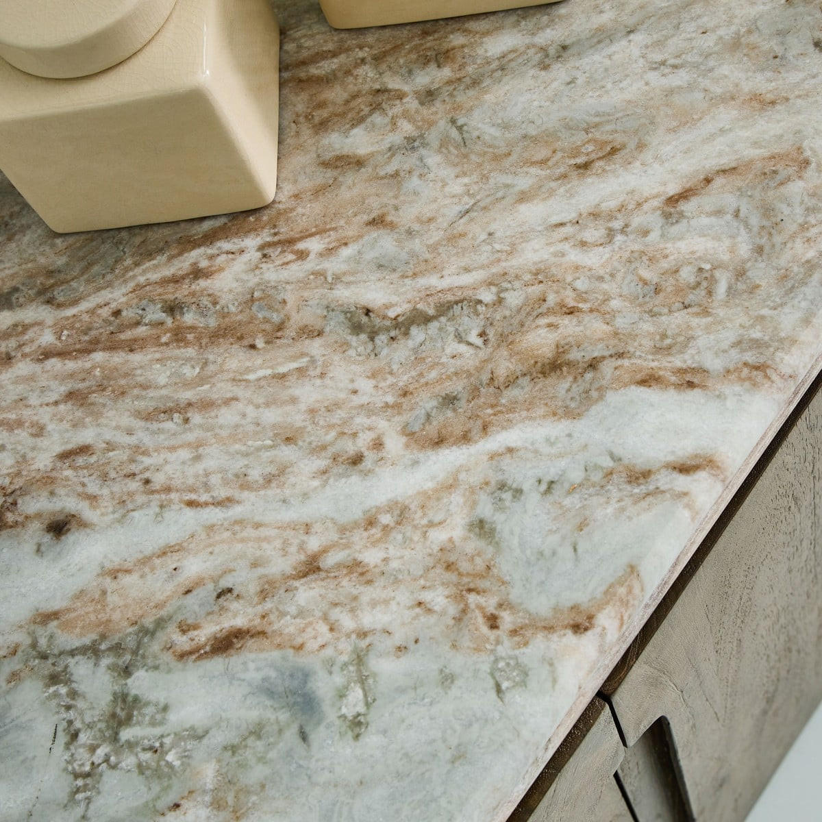 SIDEBOARD aus Massivholz und Marmor 162/80/43 cm - Beige, Holz (43/80/11cm) - Signature