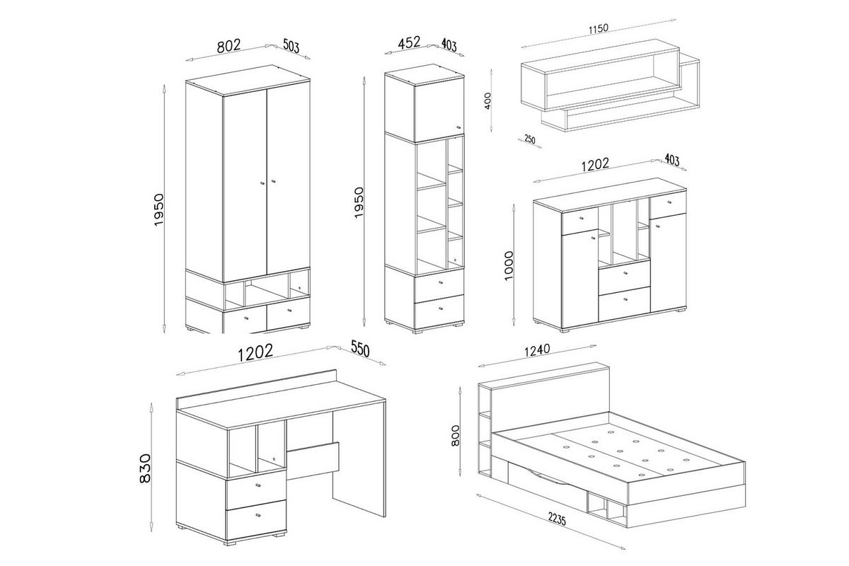 JUGENDZIMMER-SET OLAF 6-teilig in Platin Grau / Biskuit Eiche - Eichefarben/Grau, Holzwerkstoff (489/195/224cm) - Deine Möbel 24