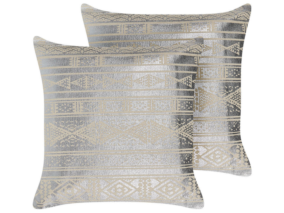 DEKOKISSEN 2er-Set Silber 50/50 cm Oujda - Silberfarben, Naturmaterialien/Textil (50/50cm) - Beliani