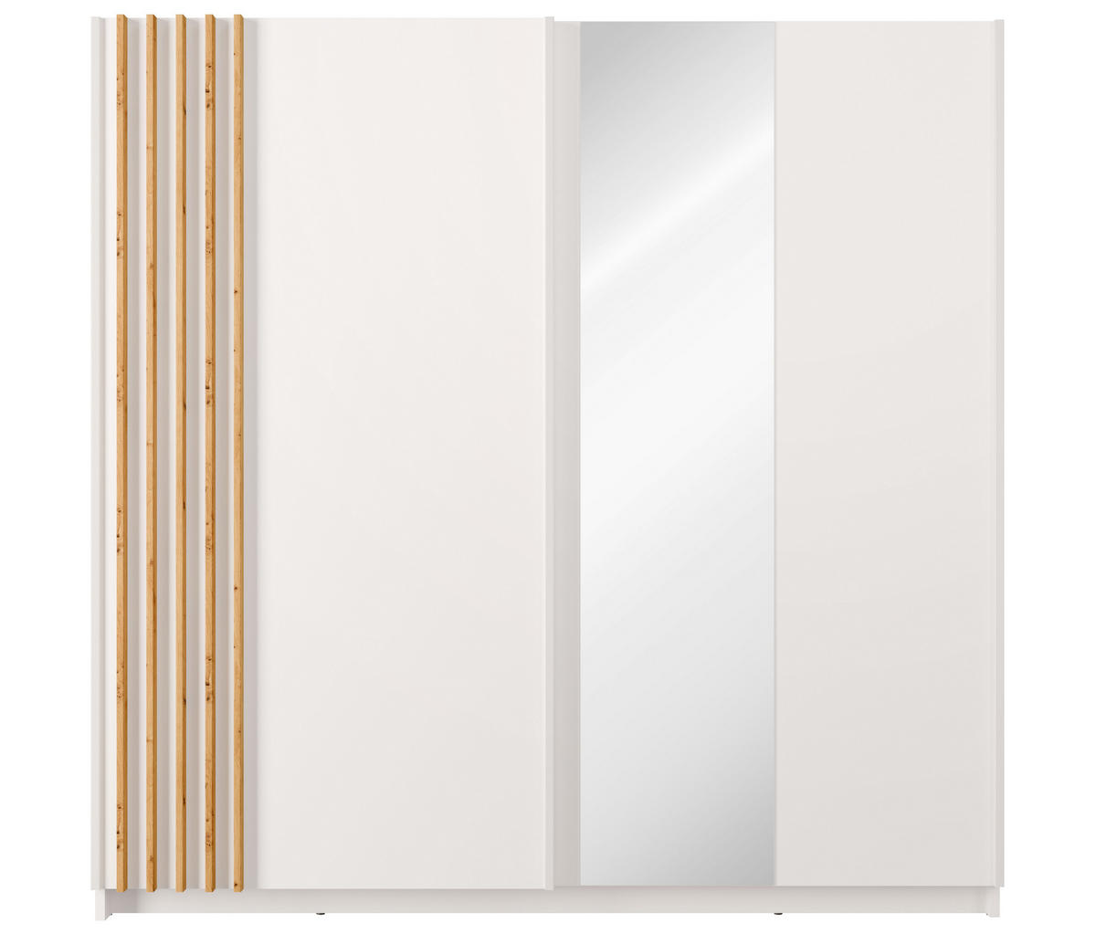 KLEIDERSCHRANK Beralto Weiß 200/198,5/63,5 cm – mit Spiegel und Lamellenfront - Weiß, Holzwerkstoff (200/198.5/63.5cm) - AX Living