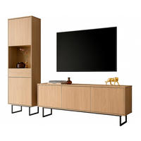 WOHNWAND Stone Eiche, Wohnkombination 2-teilig 220 cm, mit Push-to-Open - Eichefarben/Schwarz, Holzwerkstoff/Metall (220/200/40cm) - Furn.Design