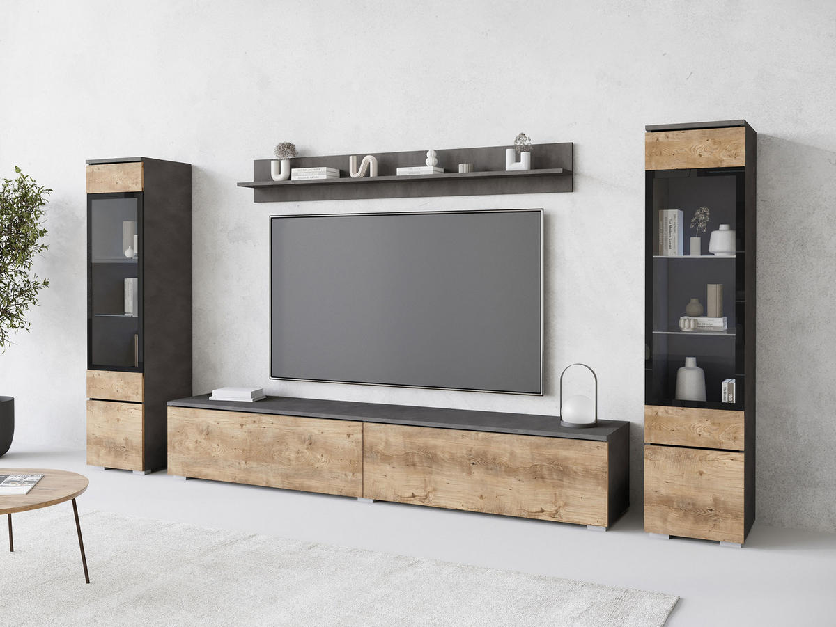 WOHNWAND Vera II - Braun/Grau, Holzwerkstoff (30/130/33cm) - MIRJAN24