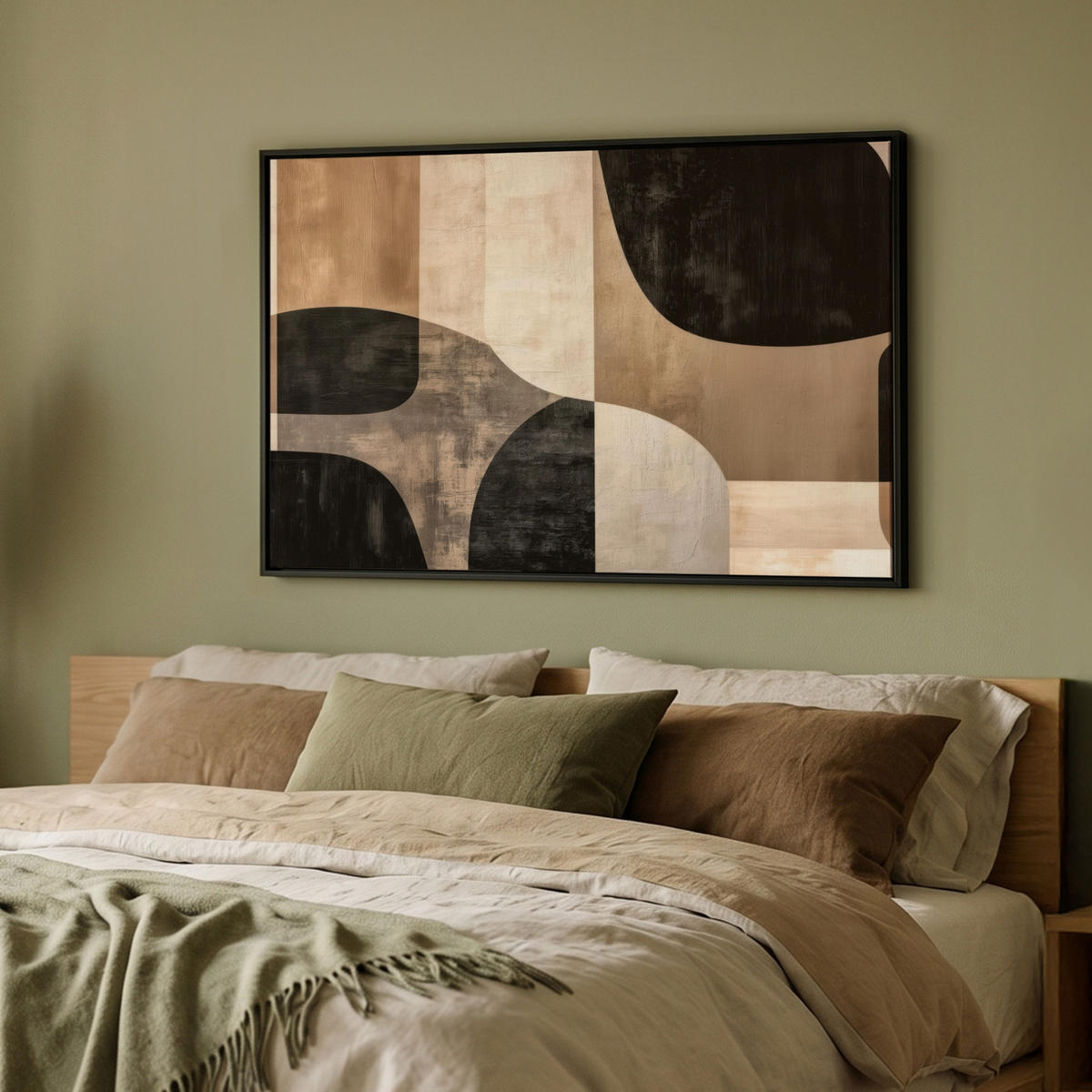 LEINWAND Bilder mit Rahmen - Abstrakt - Flugzeuge - Schwarz - Rund - 90x60 - Beige, Textil (90/60cm) - MuchoWow