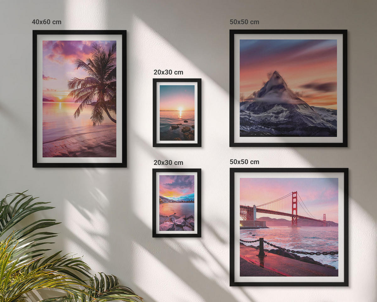 WANDBILDER 5er-Set - 50x50 cm & 20x30 cm & 40x60 cm Schwarzer Rahmen - Rosen, Champagner, Marmor, Pastell - Schwarz, Kunststoff (40/60cm) - ArtPrintCave