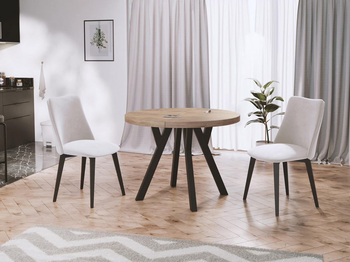 ESSTISCH Twixy runder ausziehbarer, Sonoma Eiche 100-200/100/76 cm - Schwarz/Sonoma Eiche, Holz/Holzwerkstoff (100/100/76cm) - WFL GROUP