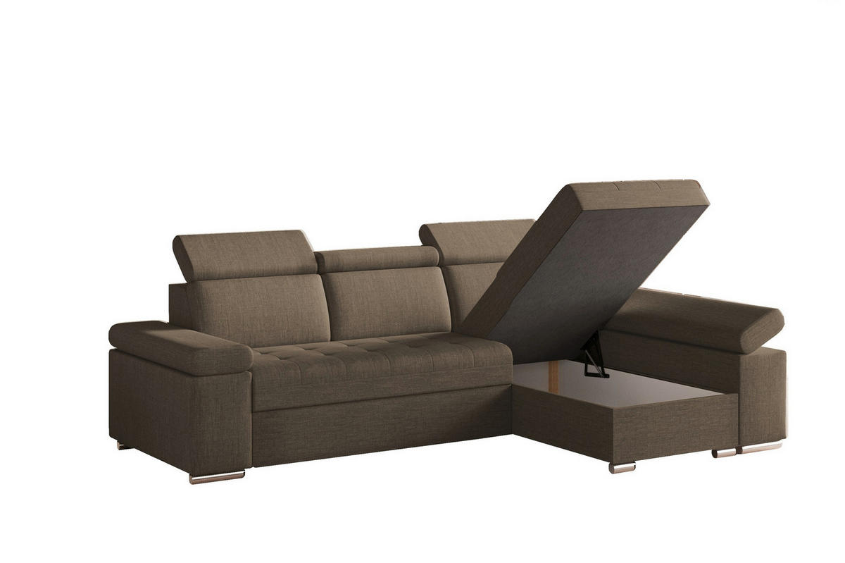 ECKSOFA mit Schlaffunktion Luka L Twist 06 - Braun - Rechts - Silberfarben/Braun, Holzwerkstoff (260/168cm) - Möblo