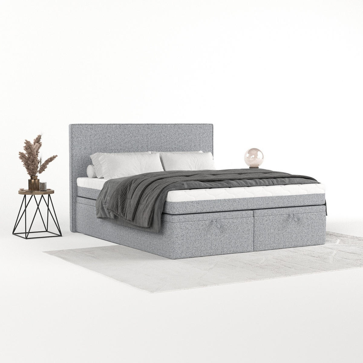 BOXBETT Zalla 140/200 cm Grau im Riva Stoff - Schwarz/Grau, Holz/Holzwerkstoff (140/200cm) - AltaBeds