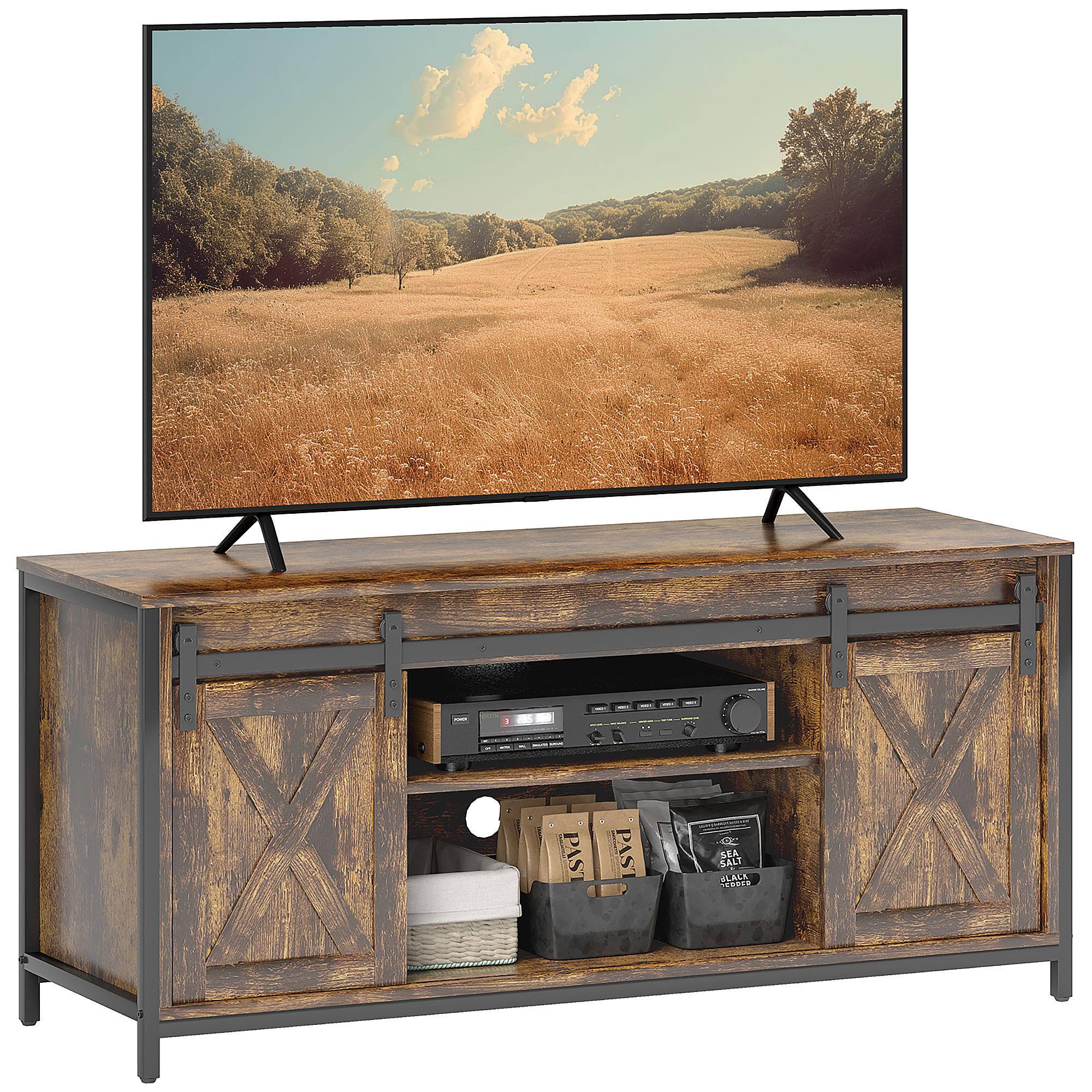 TV-SCHRANK, Fernsehtisch für Fernseher bis zu 60 Zoll, 120 x 40 x 54 cm Braun - Braun, Holzwerkstoff (120/54/40cm) - HOMCOM