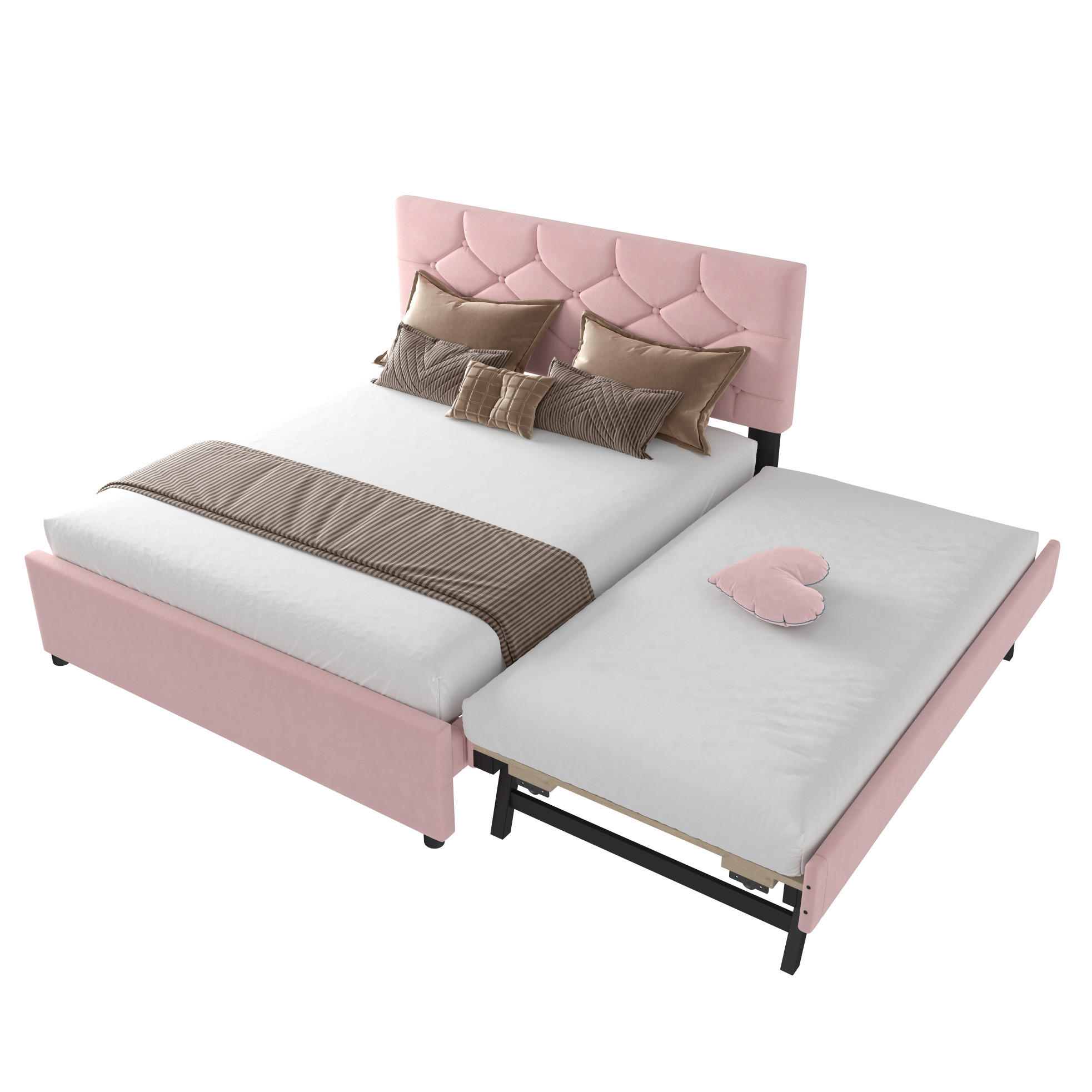 SAMT-POLSTERBETT 140/200 cm mit Rollbett und gepolstertem Kopfteil in Rosa - Rosa, Textil (140/200cm) - BEAOK