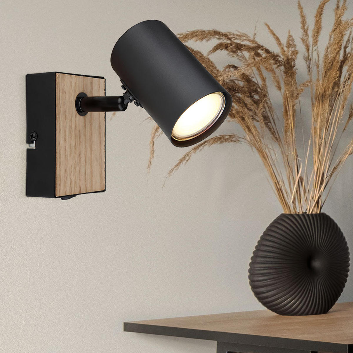 WANDLEUCHTE Metall Holzoptik Schwarz - Schwarz, Metall (7/10/7cm) - Globo Lighting