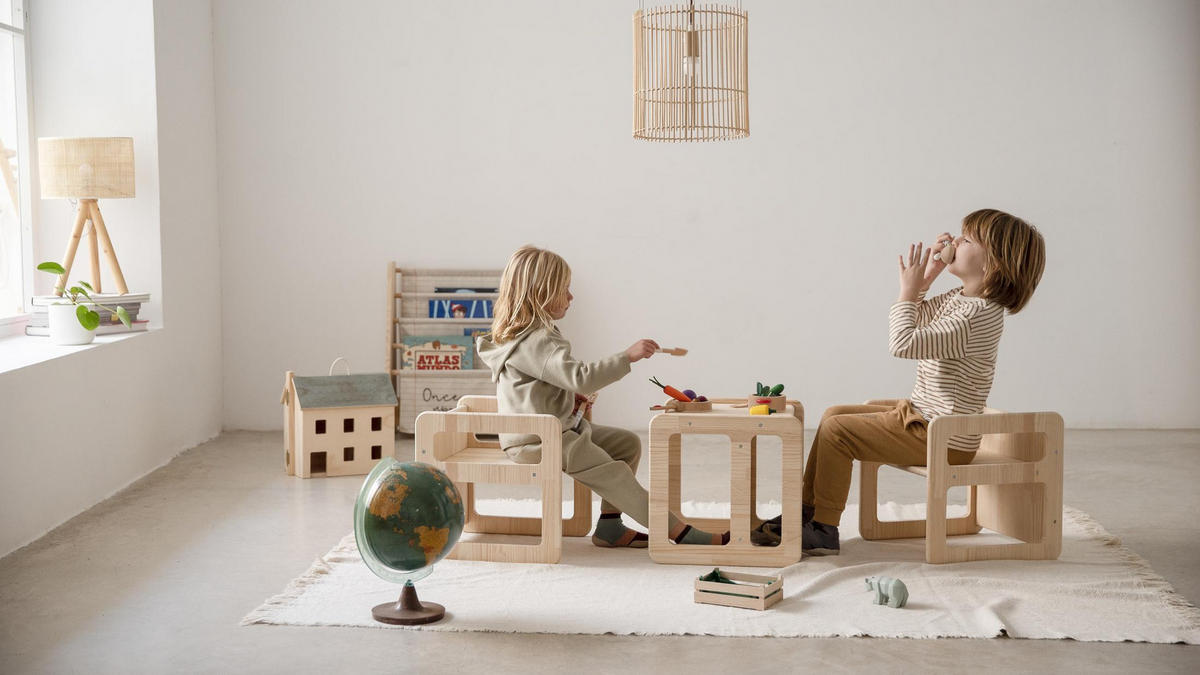 STUHL-SET 3tlg. aus naturfarbenem Kiefernholz MONTESSORI - Beige, Holz (40/40/40cm) - RNT By Really Nice Things