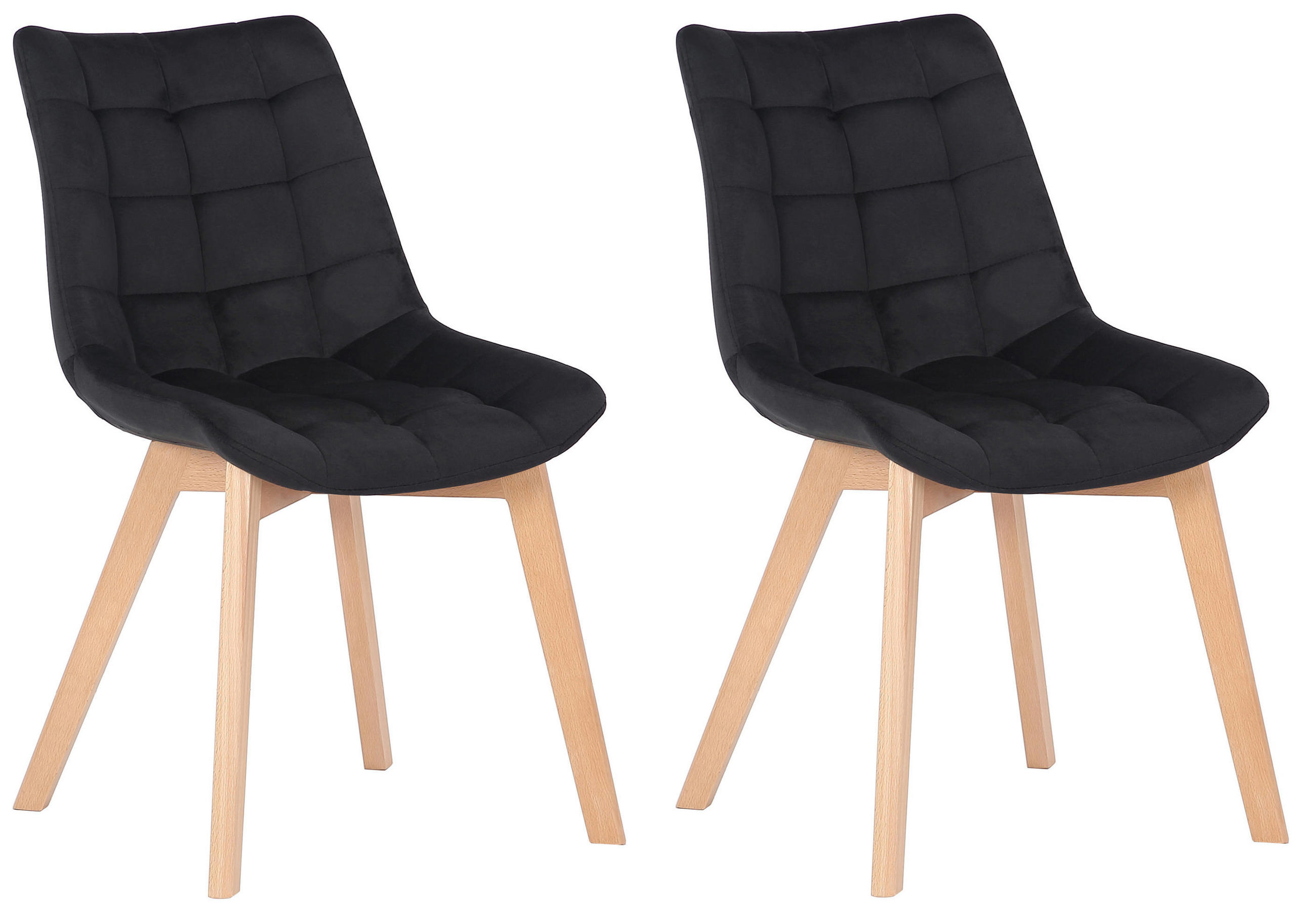 STUHL 2er Set Samt Schwarz - Eukalyptusholzfarben/Schwarz, Holz/Textil (46/82/61cm) - CLP