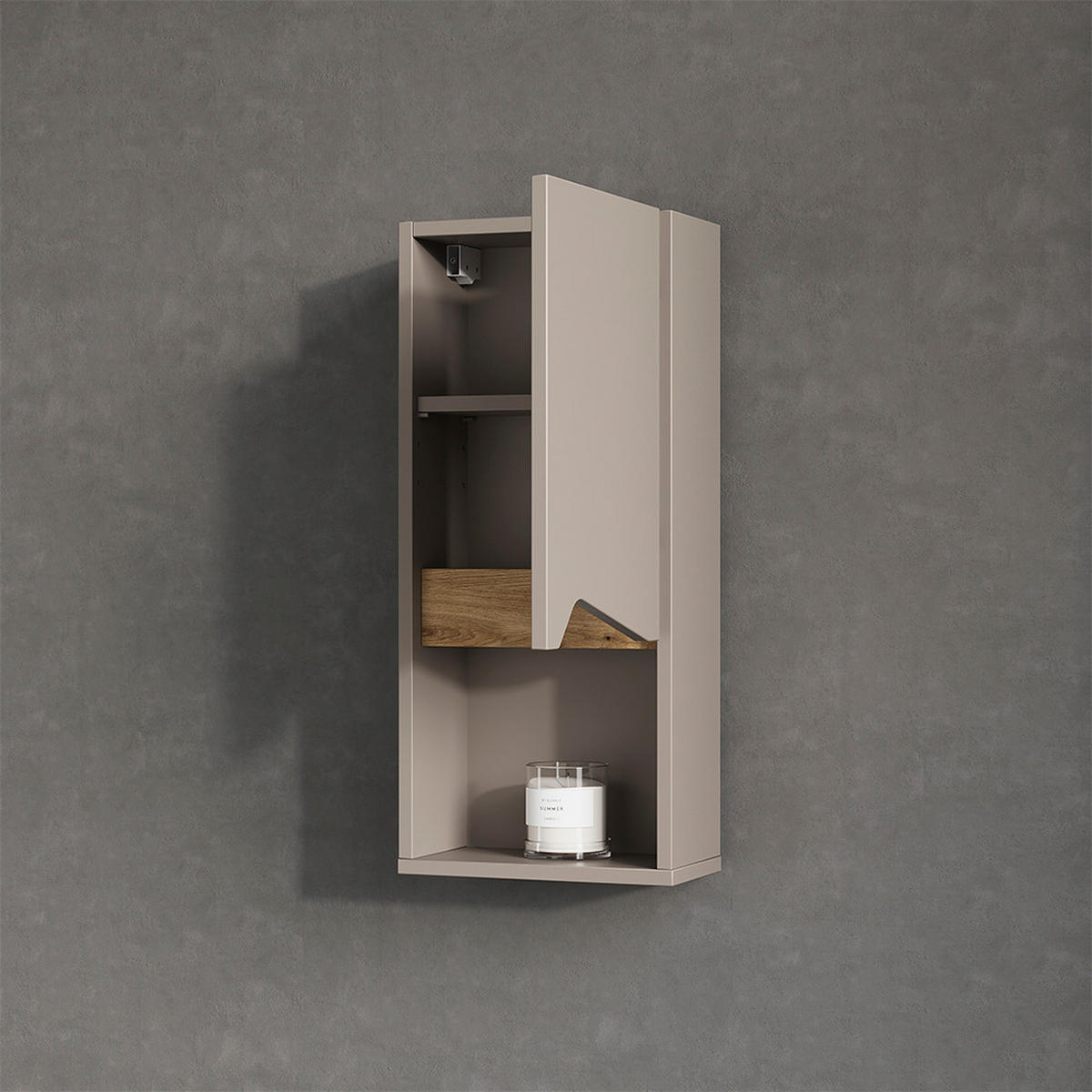 BADSCHRANK Timavo Greige 30 x 67 cm mit Tür und offenem Fach - Greige, Holzwerkstoff (30/67/17cm) - Livinity®