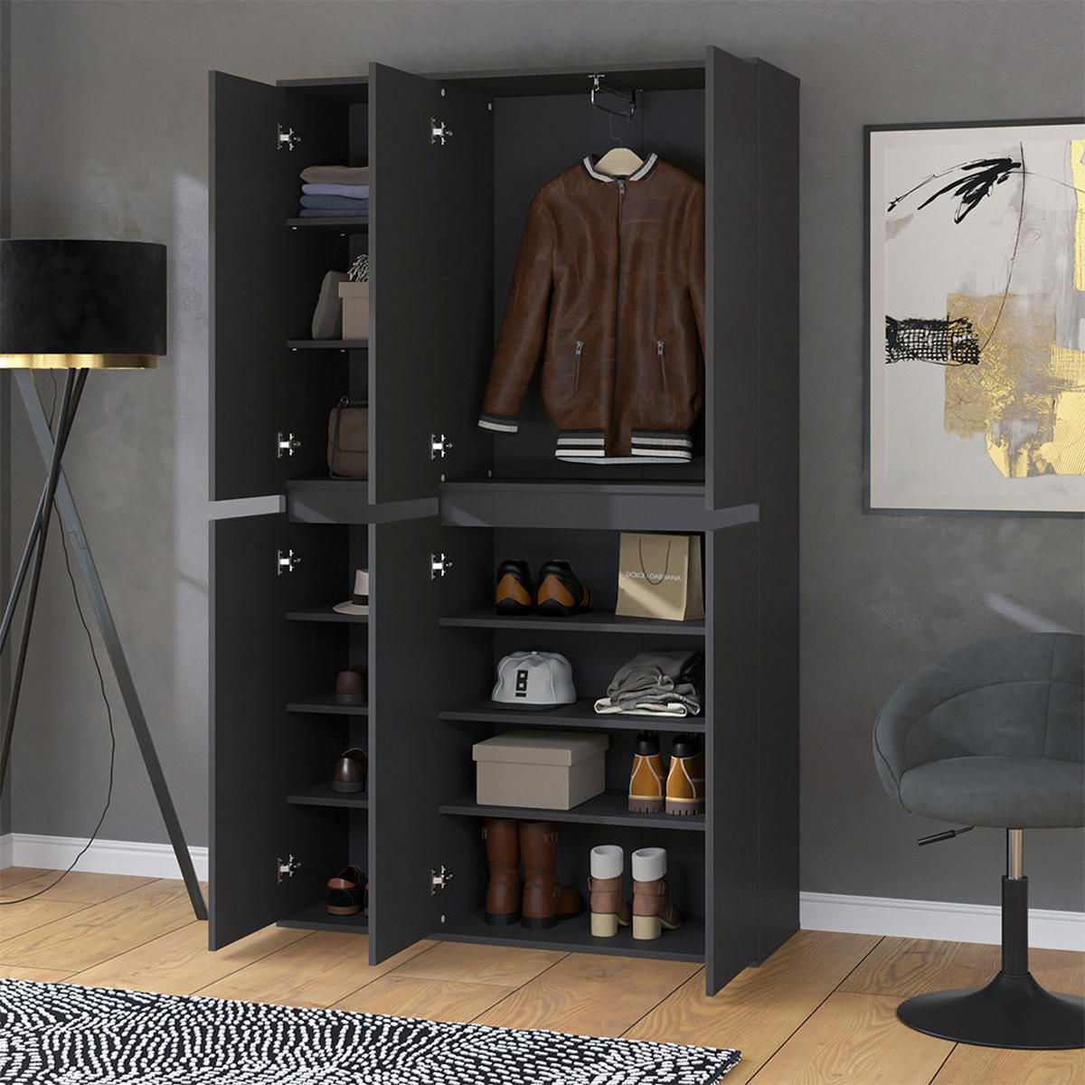 ŠATNÍ SKŘÍŇ Claus Antracit - antracitová, kompozitní dřevo (111/191.5/40cm) - Vicco