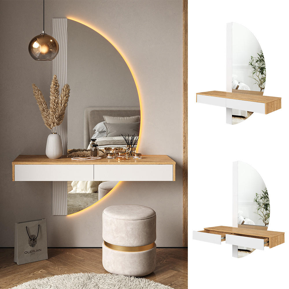 SCHMINKTISCH Melisa Weiß 120 cm mit LED Beleuchtung - Eichefarben/Weiß, Holzwerkstoff (120/161.1/40cm) - Vicco