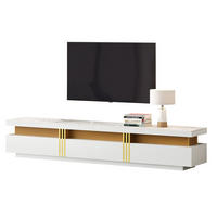 LOWBOARD in Weiß mit Marmor-Optik und Schubladen für Wohnzimmer, B200/T40/H42 cm - Weiß, Holzwerkstoff (200/42/40cm) - STILVORA