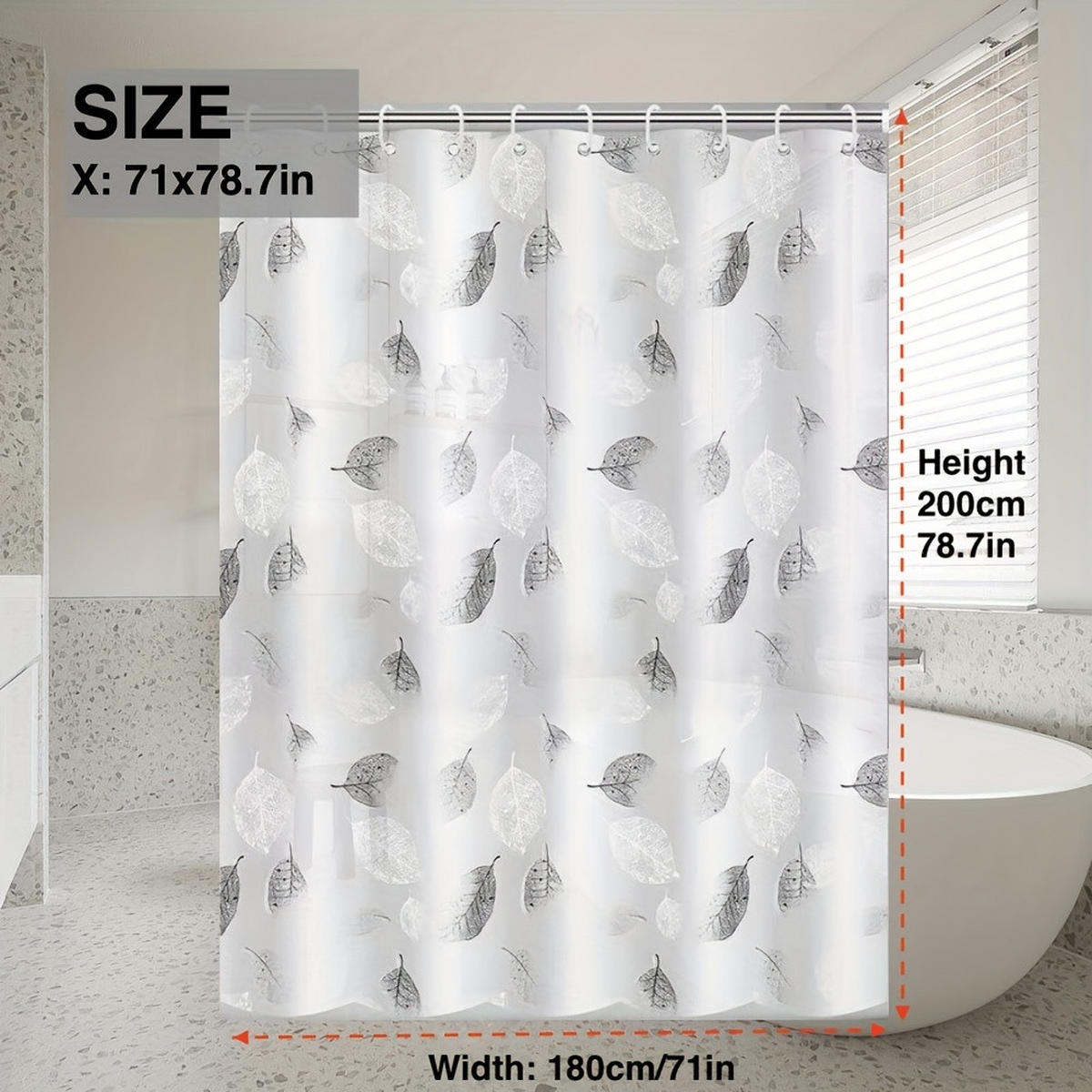 DUSCHVORHANG EINLAGE 180 x 200 cm leicht dekorativ Badezimmer mit Haken - Multicolor, Kunststoff (180/200cm) - MCBOSON