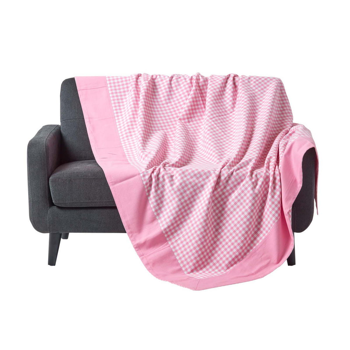 ÜBERWURF 225/255 cm, Vichy Karo 100% Baumwolle - Rosa, Textil (225/255cm) - Homescapes