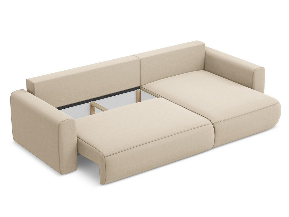 ECKSOFA mit Schlaffunktion Samt Stoff Beige - Beige/Creme, Kunststoff/Textil (278/149cm) - Makamii