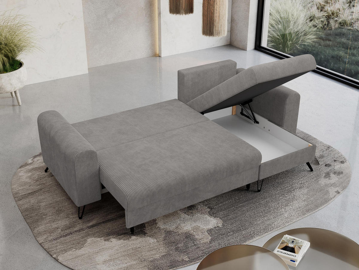 ECKSOFA Hugo Cord Hellgrau - Hellgrau/Schwarz, Textil/Metall (242/140cm) - MKS