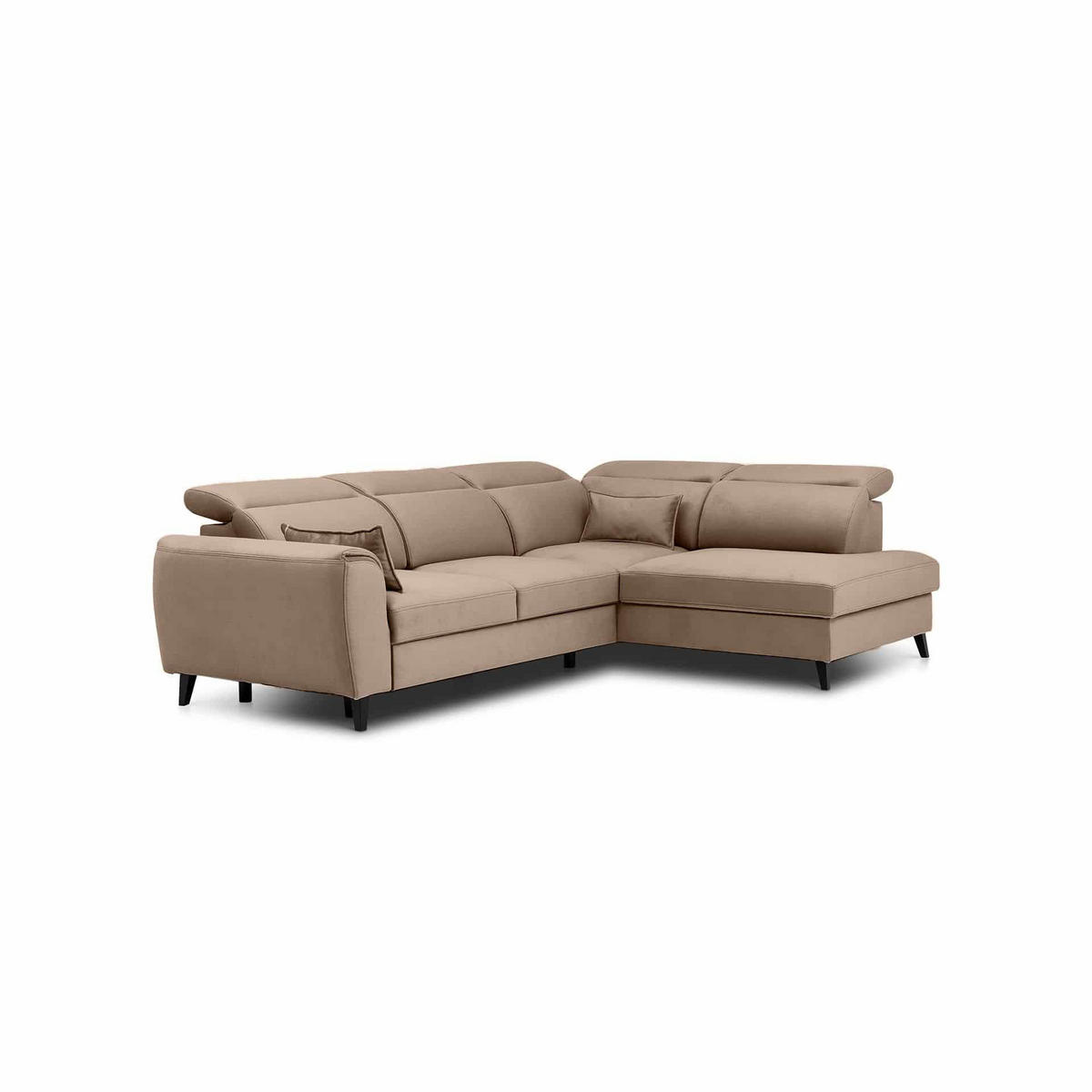 ECKSOFA mit Schlaffunktion & Bettkasten - Hellbraun/Schwarz, Holz/Textil (201/255cm) - Eltap