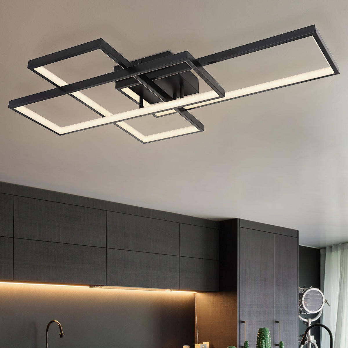 LED DECKENLEUCHTE Schwarz Opal - Schwarz, Metall (75/50/10cm)